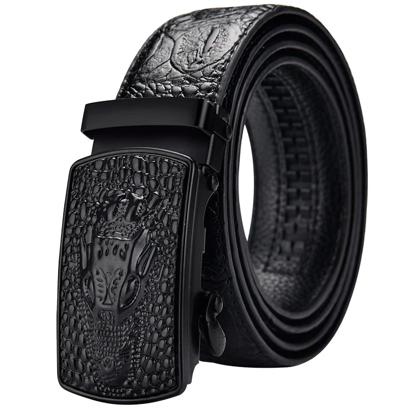 Belt men\'s leather automatic buckle business casual High-quality crocodile pattern leather belt with automatic dropshipping