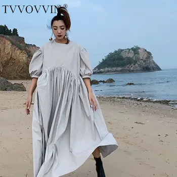 

Patchwork Draped Dress loose Women 2020 Summer Casual Fashion New Style Temperament Loose O Neck Lantern Sleeve Dress SIUV