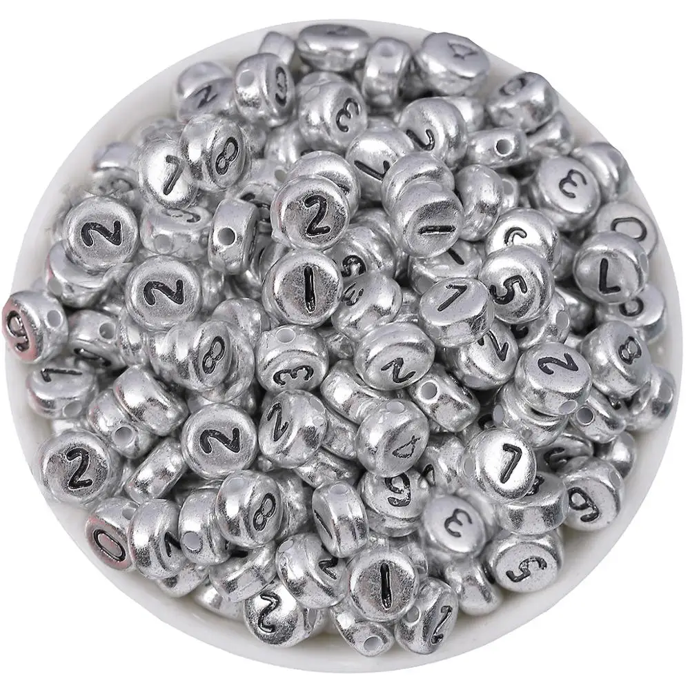 

4*7mm Loose Silver Acrylic Alphabet Letter Beads For Bracelet Jewelry DIY Finding with Hole Plastic Round Beads Wholesale