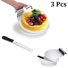 3 Pcs Della Torta Che Decora Gli Attrezzi Manuale Giradischi di Rotazione Del Basamento di Cottura Forniture Fascio Torta Spatola Pala Attrezzature e Accessori da forno Strumenti(China)