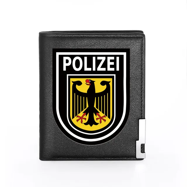 Fashion Security Officer Police Badge Printing Men's Wallet  Leather Purse For Men Credit Card Holder Short Male Slim Money Bags BG960-Black