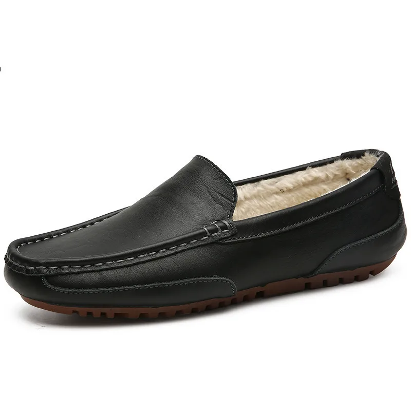 Winter Warm Mens Loafers Genuine Leather Driving Shoes Casual Italian Brand Designer Fur Man High Quality | Обувь