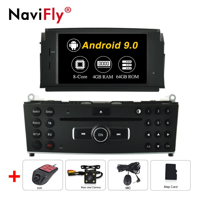 NaviFly 4+ 64G PX5 Автомобильный мультимедийный плеер Android 9,0 Автомобильный DVD Радио аудио gps плеер для Mercedes Benz C200 C180 W204 2007-2010 - Цвет: PX5 4G RAM 64G ROM