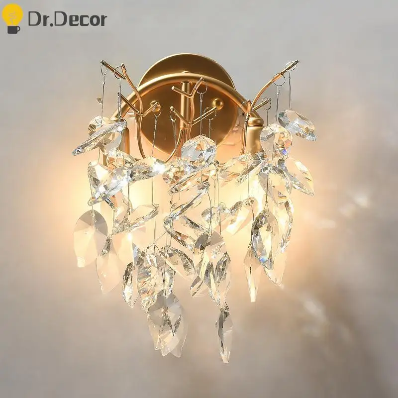 

Modern Crystal Wall Lamp Vintage Gold Art Bedroom Bathroom Wall Sconce Lamp Bedside Lamp Vanity Light Indoor Lighting Luminaria