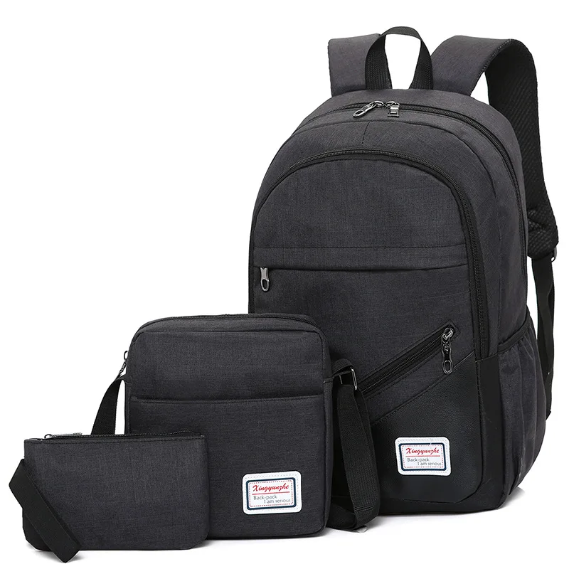 3 шт./компл. Нейлоновый Рюкзак Школьная Сумка Водонепроницаемый ортопедический школьный рюкзак для подростков мальчиков и девочек MenTravel рюкзаки для ноутбуков - Цвет: black