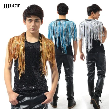 

Flash drill super long gradient tassel vest vest singer DS costume clothing male