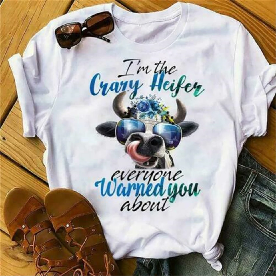 I'M The Crazy Heifer Everyone Warned You About Ladies T-Shirt Cotton S-3Xl New Unisex Funny Tops Tee Shirt | Мужская одежда