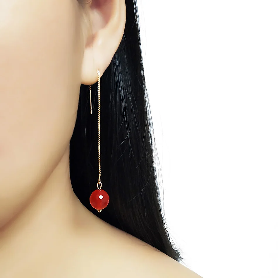 

SHELA 10mm big Red Stone Polygon Bead Geometric Long Fashion Earrings for Women Drop Earrings Pendientes
