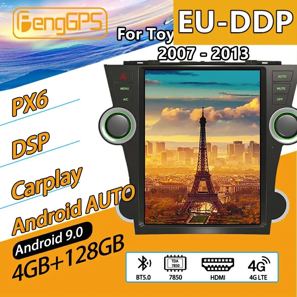 Per Toyota Highlander Android Car Radio 2007 - 2013 Stereo Autoradio 2 Din Multimedia Tesla Gps Player Cassette Recorder Navi