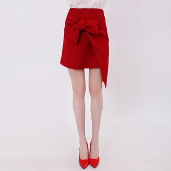 

Micosoni 2020 Spring New European and American-Style Red Tied Bow Knot Skirt Women's High-Waist Thin A- Line Black Skirt XS-XL