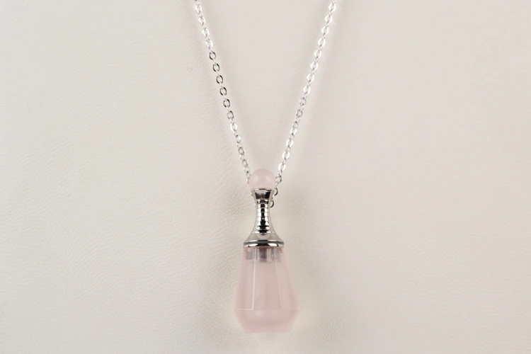 Rose Quartz BOROSA, 3 шт., 26 дюймов, серебряный флакон духов, натуральные камни, камень, кулон, ожерелье, аметисты, кварц, эфирное масло, диффузор, WX1224-N - Окраска металла: Rose Quartz