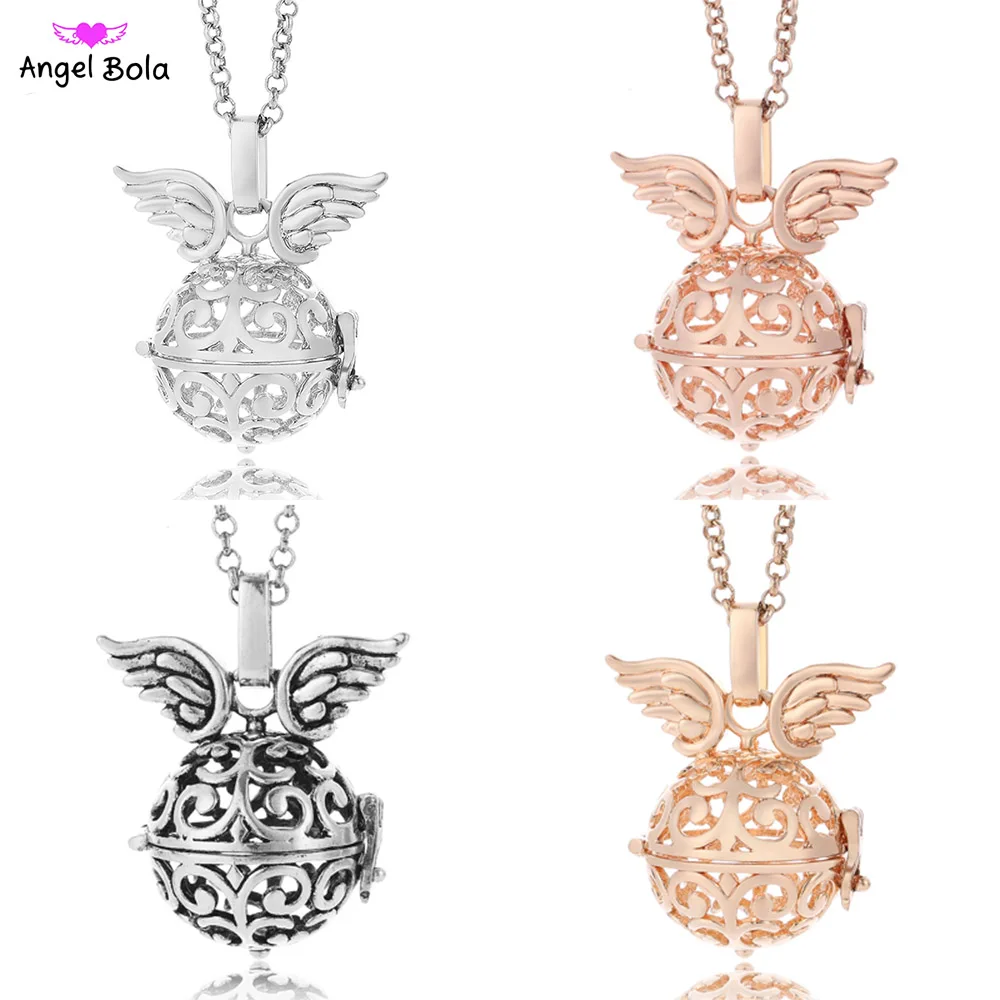 Angel Wings Necklace Hollow Diffuser Pendant Cage Fit Sound Ball For Women Long Chain Essential Oil Pryme Jewelry NL021 | Украшения и