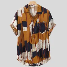 Мужские Разноцветные свободные рубашки с коротким рукавом и карманом на груди с круглым подолом, блузки Mouw Ronde Zoom Losse