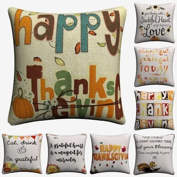 

Happy Thanksgiving Day Quote Decorative Cotton Linen Cushion Cover Square Throw Pillow Cover Chair Sofa Seat Car Pillowcase Soft
