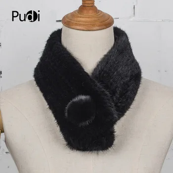 

Pudi SF761 2020 winter women fur scarf real mink fur knit girl scarves rings black beige color