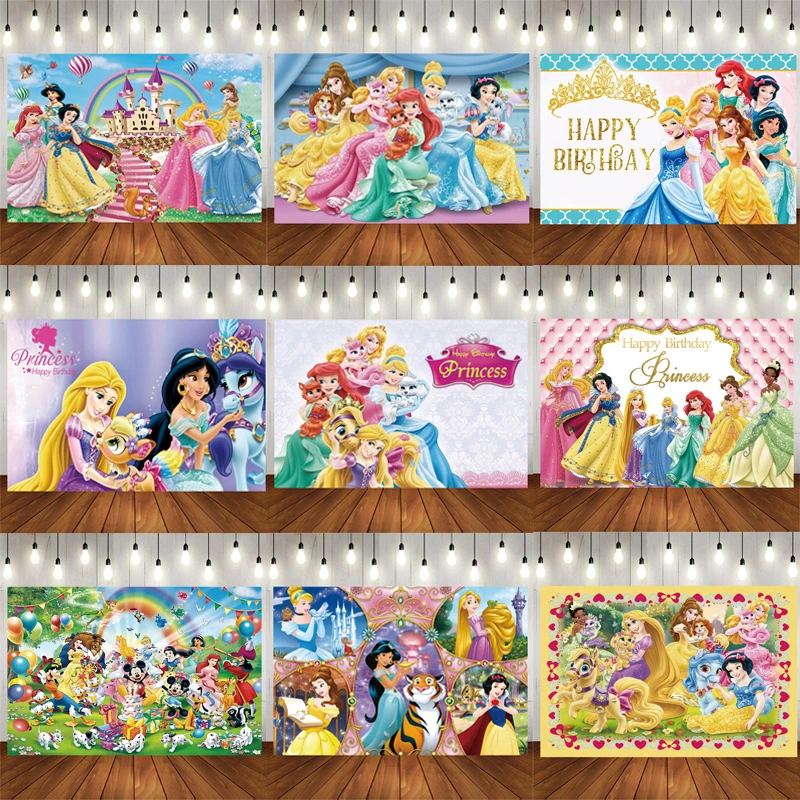 ディズニープリンセスの女の子の誕生日パーティー カスタマイズ可能な写真の背景 ビニールの背景 赤ちゃんの結婚式の背景 パーティーの背景 Aliexpress