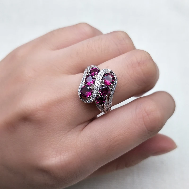 Кольцо из родолита с натуральным драгоценным камнем, кольцо из стерлингового серебра 925 пробы, простой стиль, хорошее ювелирное изделие для девочек на день рождения и на каждый день с подарочной коробкой