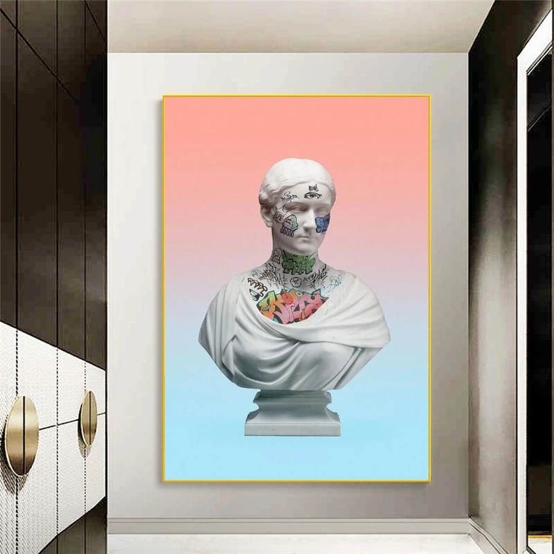 Абстрактная скульптура Vaporwave холст художественные плакаты граффити искусство Давида на холсте улице