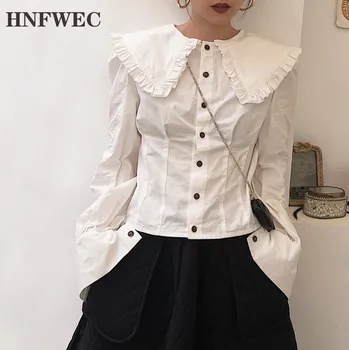 

2019 Autumn New Fashion Women's High-quality Clothing Solid Color Single-breasted Navy Collar Slim Shirt Z707