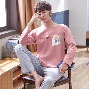

Spring Men Pajamas Long Sleeve Male Pajama Set Men Pure Full Cotton Pajamas for Men Sleepwear Suit Homewear L-4XL