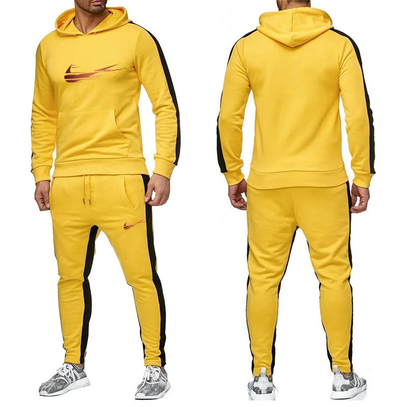 07 Men's sportswear new men's casual wear thickening printing suit men's hooded sweater Wei pants sports suit - Цвет: 07