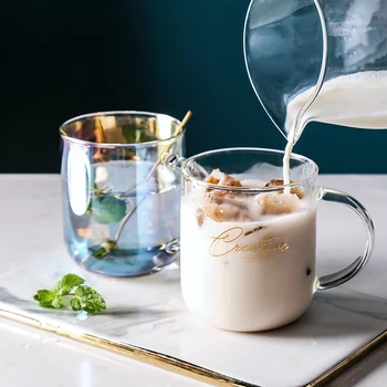 

Nordic Glass Cups for Coffee Transparent Milk Beer Glass Cups Office Handle Drinking Drink Bicchieri Kitchen Dining Bar YY50GC