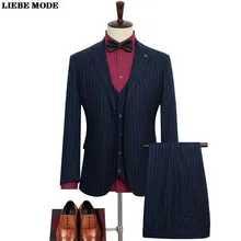 Mens Tuxedo Groom Slim Fit Striped Suits with Blazer Vest Pants Men's Formal Wedding Suits for Men 3 Piece Set Plus Size 8XL 9XL Mens Tuxedo Groom Slim Fit Striped Suits with Blazer Vest Pants Men's Formal Wedding Suits for Men 3 Piece Set Plus Size 8XL 9XL