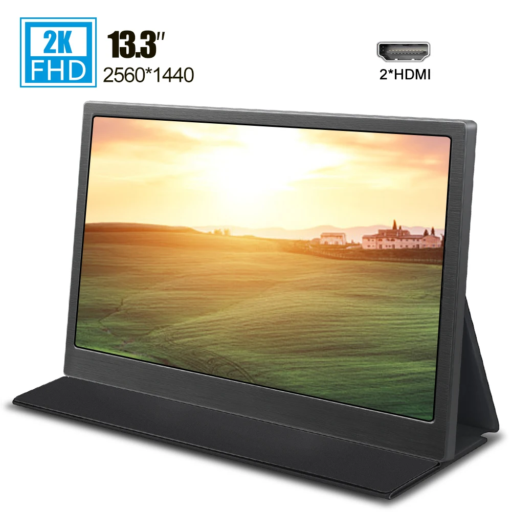 

13.3 inch 2K IPS screen Portable Monitor 2560X1440 LCD Display with Dual speakers Leather case for Raspberry Pi ps4 xbox switch