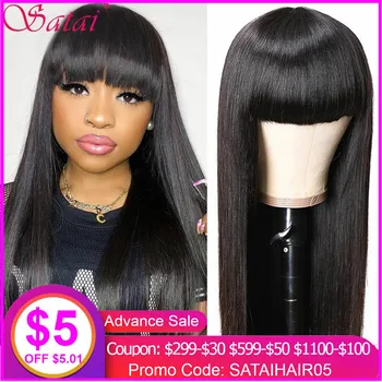 

Satai Straight Human Hair Wigs With Bangs Brazilian Wigs With Bangs Full Machine Made Wig Remy Human Hair Wigs For Black Women