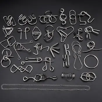 

28pcs Metal Wire Puzzle Set Brain Teaser IQ Test Game Unlock Interlock Game Fidget Toy Kids Adults Challenge Gift Y4UD