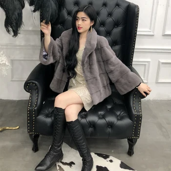 

2019 new fur coat women's full leather mink coat short outdoor warm waist fashion design long sleeve discount