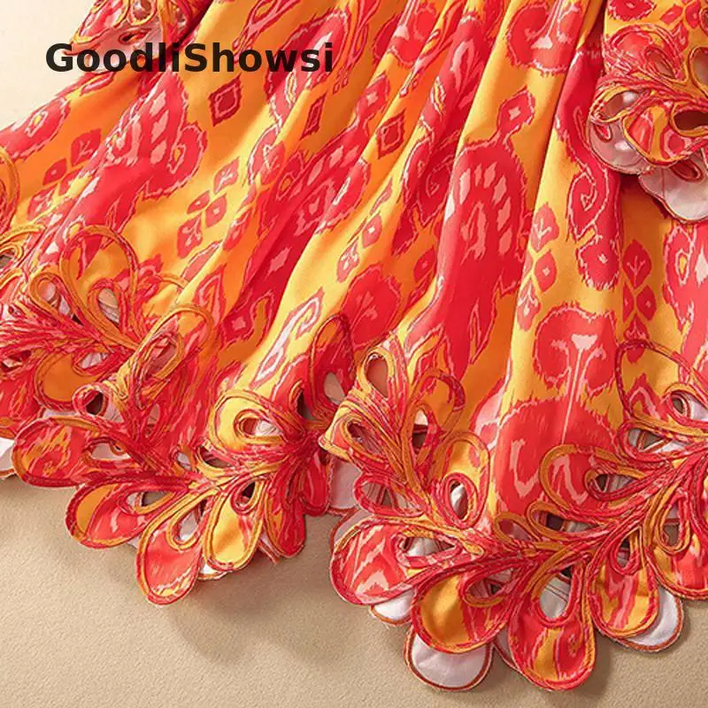 GoodliShowsi, весна, новое модное платье А-силуэта, шикарное, с принтом, с вырезом, с длинным рукавом, с аппликацией, дизайнерские женские платья