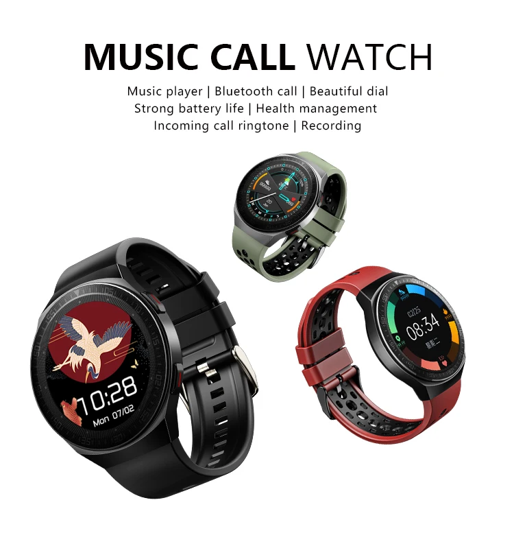 MT3 Smart Watch Men 8G Memory Music Bluetooth Call Smartwatch Full Touch Screen Recording Bracelet For IOS Android