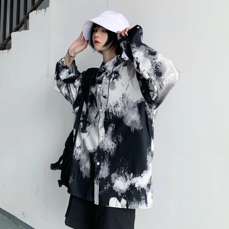 Женская рубашка Neploe, повседневная, негабаритная, Blusas, Ретро стиль, галстук, крашение, принт, пуговицы, блузка,, весна, осень, топы, блузки, Mujer 56867