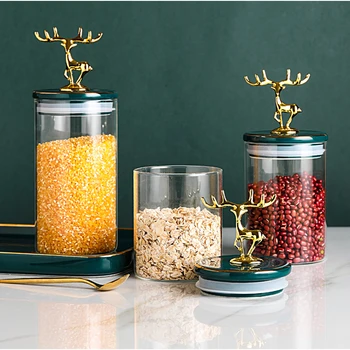 

Simple Deer Head Glass Flower Tea Food Storage Tank Home Transparent Glass Moisture-proof Sealed Tank Kitchen Storage Container