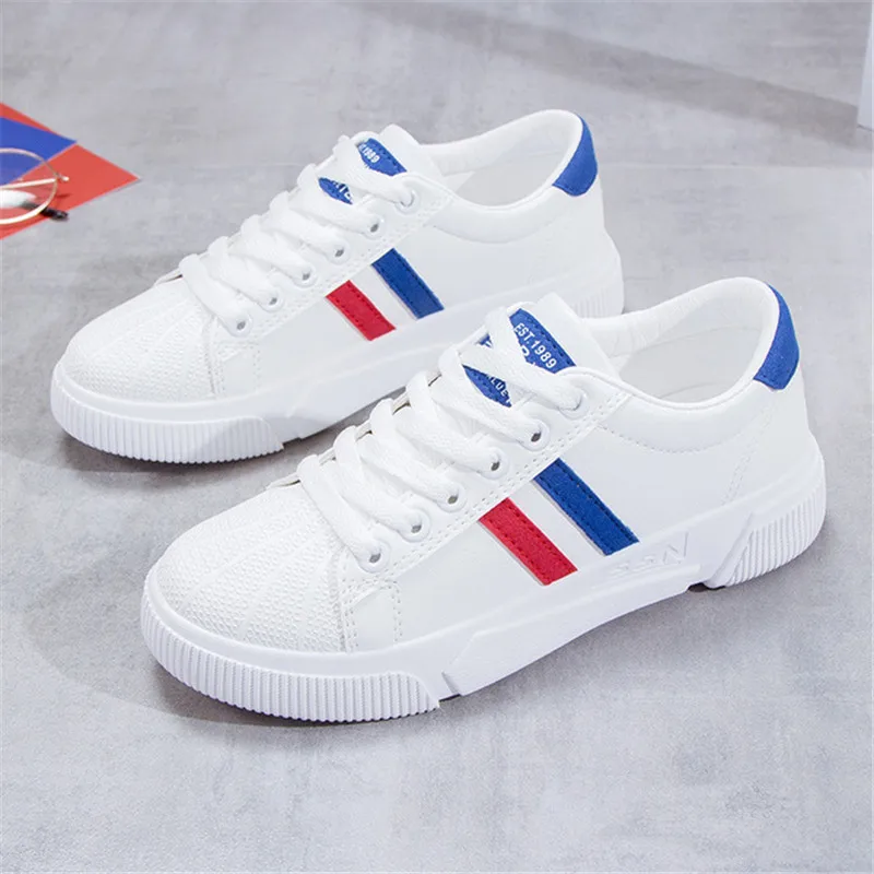 

HOT Women Sneakers 2020 Fashion Breathble Vulcanized Shoes Women Pu leather Platform Shoes Women Lace up Casual Shoes White new
