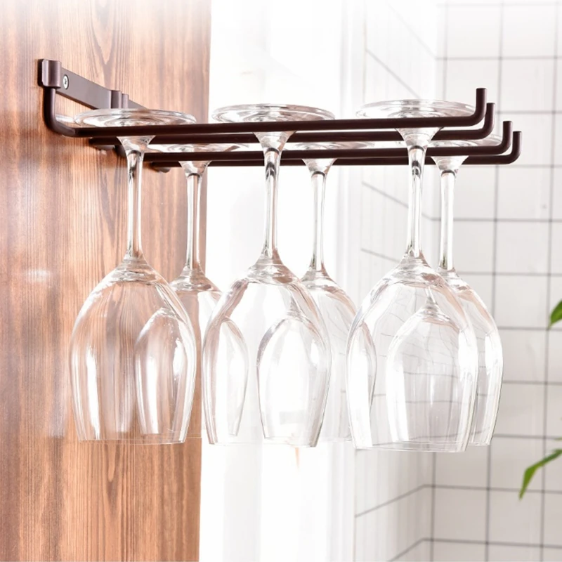 Wine Glass Rack Wall Mounted Stemware Wine Glass Holder Glasses Storage Hanger Metal Organizer for Bar Kitchen 2 Colors