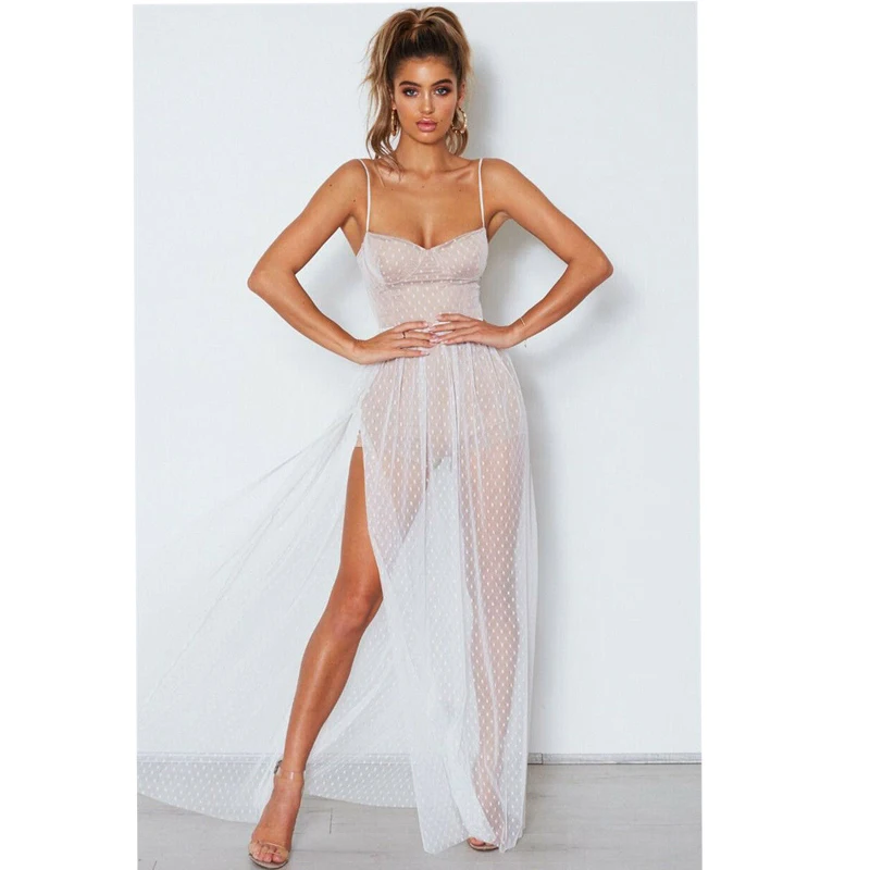 Женское прозрачное Сетчатое платье макси, Vestidos de fiesta, сексуальные прозрачные Клубные вечерние платья, кружевное платье с разрезом, Прозрачное платье