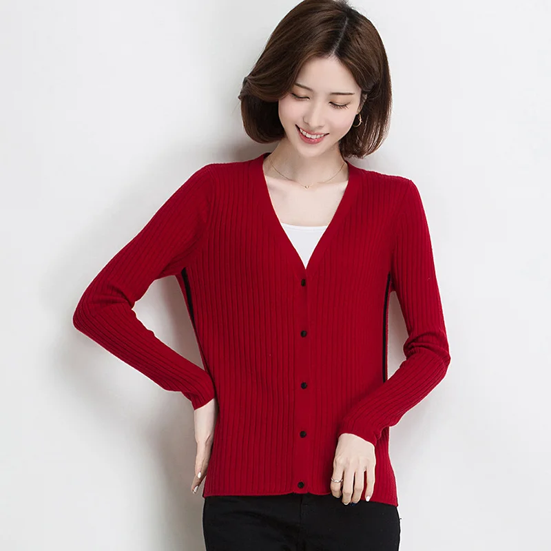 

Women Wool Sweater Full Sleeve Cardigans V-neck Sweet Cashmere Sweater Comfortable Soft Female Sweaters QY88191
