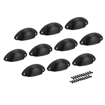 

uxcell 66mm Hole Centers Cup Shell Drawer Cupboard Cabinet Pulls Handles 10 Pack Black