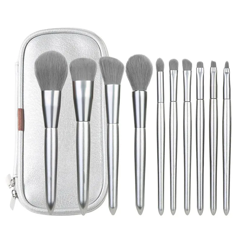 

Makeup Brushes Set 10pcs Blending Eyeliner Eyelash Eyebrow Make up Brushes Tools Professional Silver Wooden Handle Brush