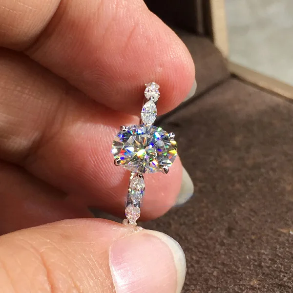 Natural Oval Moissanite Gemstone 14K White Gold Jewelry Engagement Ring Women Channel Setting Anillos De Bizuteria Ring moissanite ring gemstone ring wedding rings gold rings golden ring