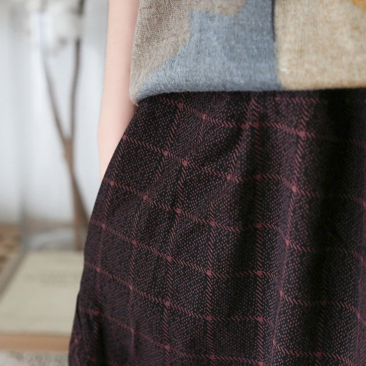 Johnature Vintage Wide Leg Pants For Women Plaid Elastic Waist Trouser Autumn New Loose Soft Women Cloths Retro Pants