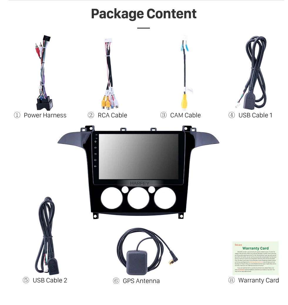 Excellent Harfey Bluetooth GPS Navigation 9 inch Car Radio HD Touchscreen for Ford S-Max Manual A/C 2007-2008 Android 8.1 support Carplay 15