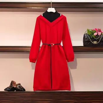 

JS1169J-Women's dress autumn and winter 2019 western style waist closing Dress Age reducing splicing long skirt