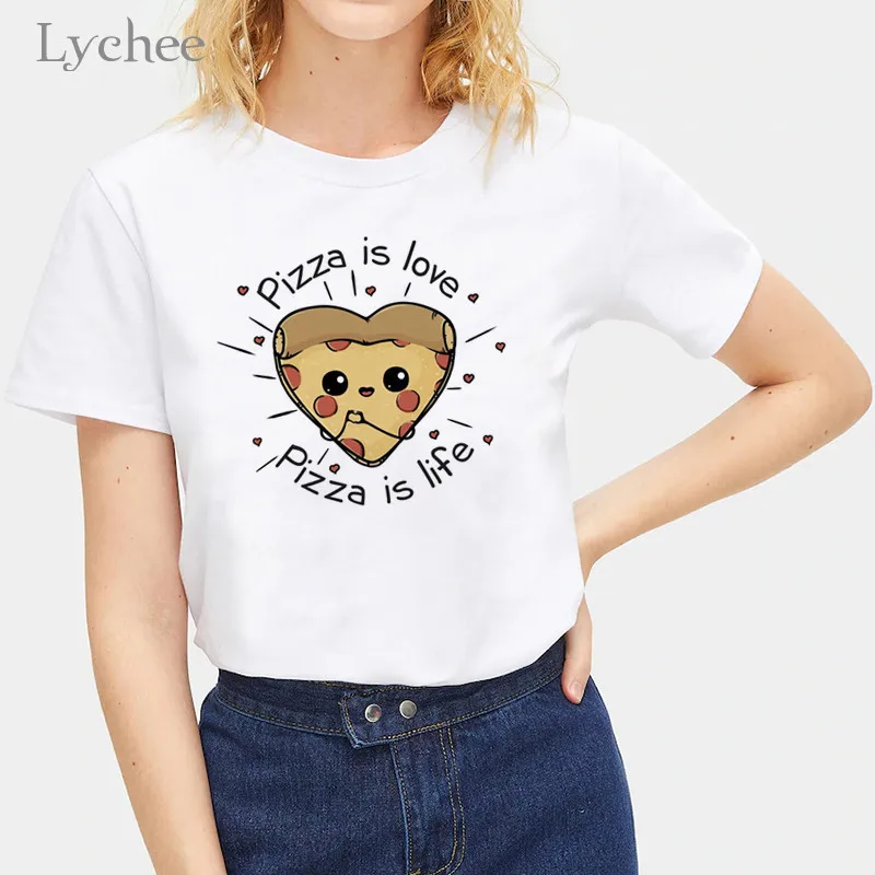 Женские футболки Lychee с принтом пиццы базовые Модные женские коротким рукавом