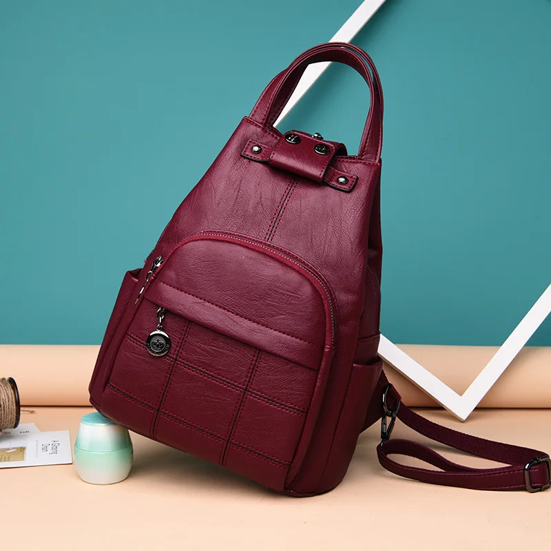 

Joint New Style Backpack Women's Korean-style Multi-functional Dual Purpose Chest Pack Soft Leather School Bag Fashion Casual Tr