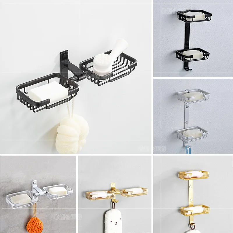 

Hole-Perforated Black Alumimum Bathroom Soap Mesh Toilet Soap Box Soap Holder Sanitary Ware Small Soap Dish Wall Pendant