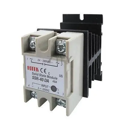 

Single Phase Solid state relay SSR-40DA 40A DC-AC 3-32V 24-380V with heat sink