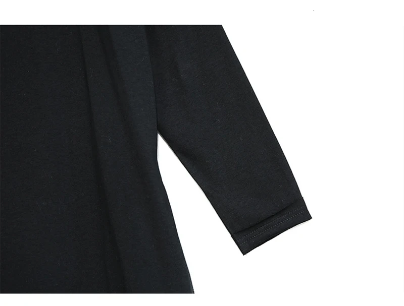 [EAM] женское черное плиссированное платье большого размера с разрезом, новинка, водолазка с длинным рукавом, свободный крой, мода, весна-осень 19A-a788